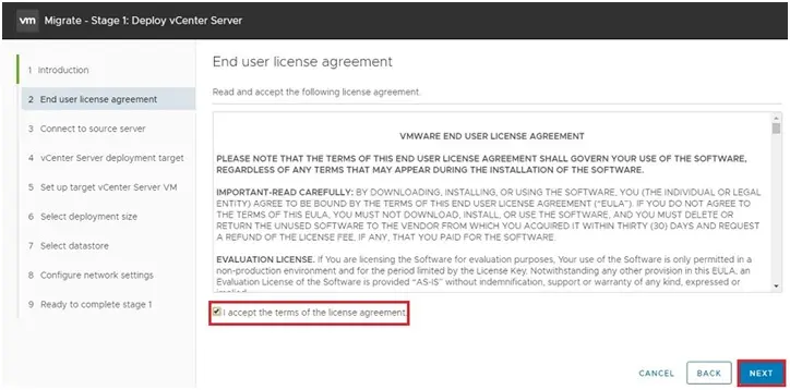 migrate deploy vcenter end user