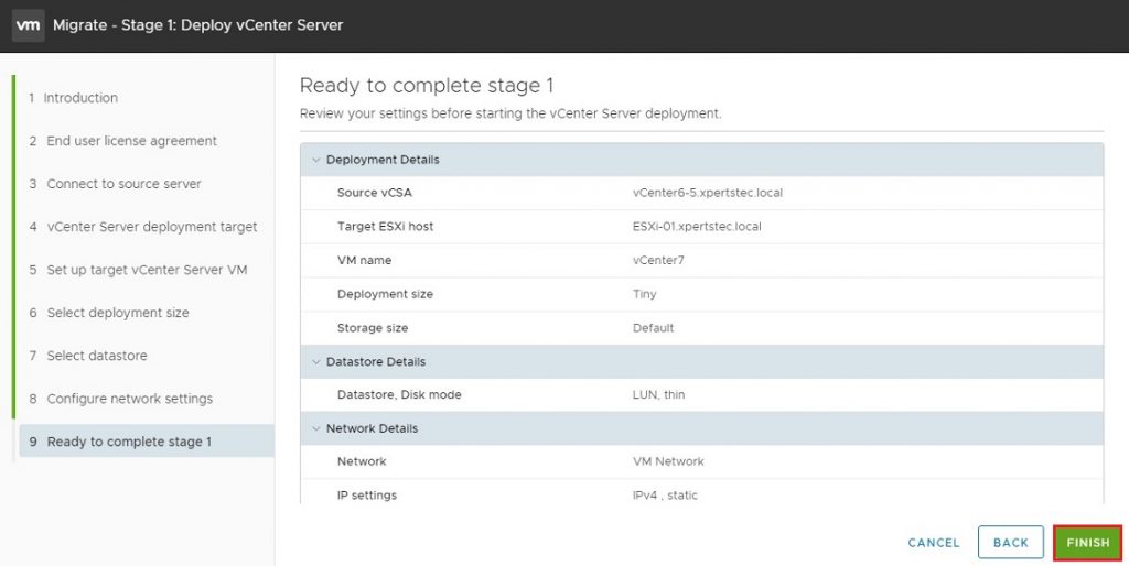 migrate deploy vcenter ready to complete