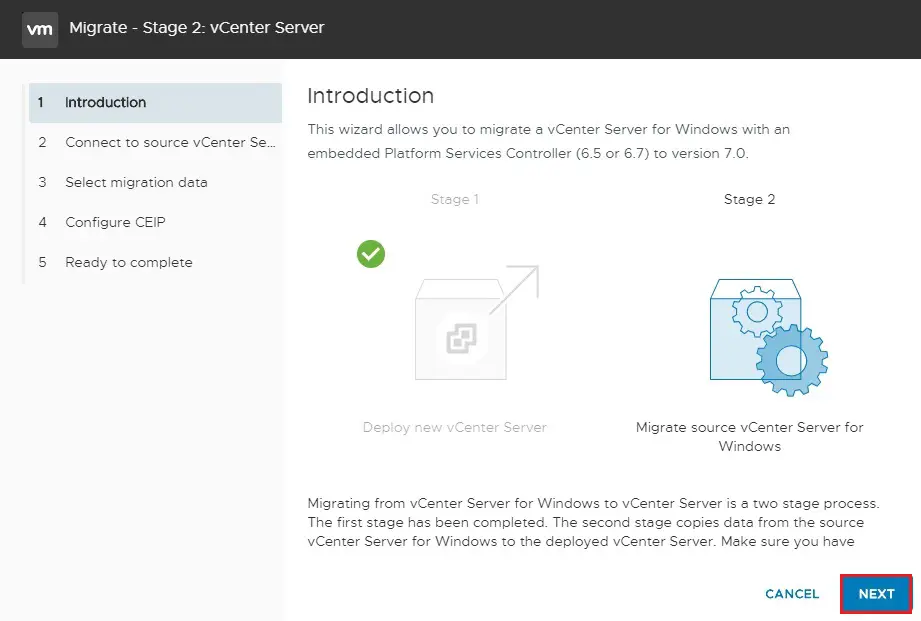 migrate vCenter Server introduction