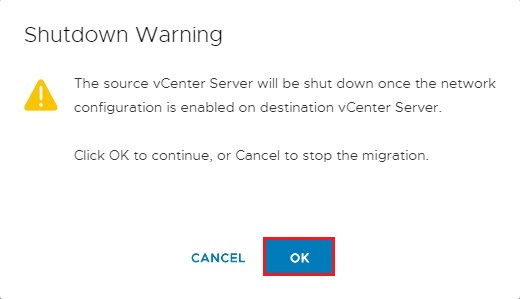 migrate vCenter Server shutdown warning