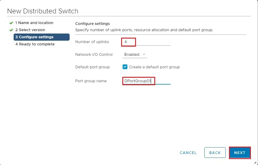 new distributed switch settings