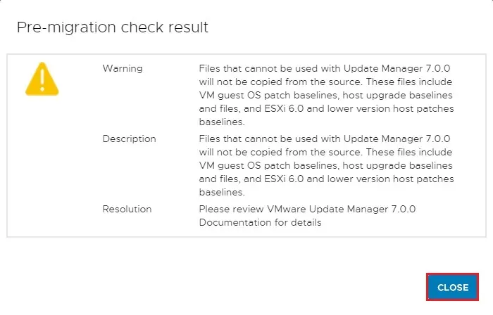 pre-migration check result