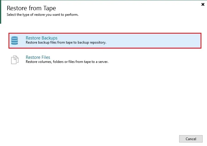 restore from tape wizard