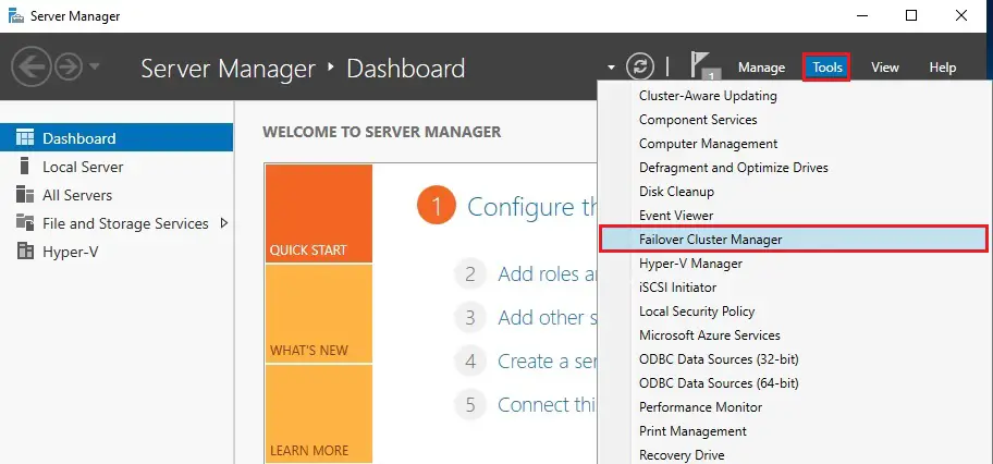 server manager tools menu