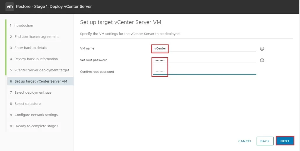 setup target appliance vm