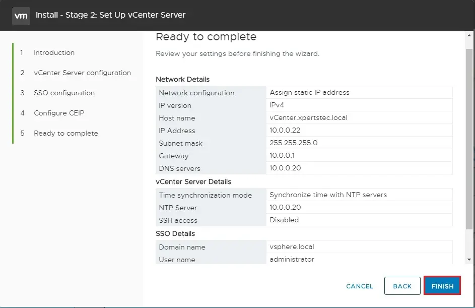 setup vcenter server ready