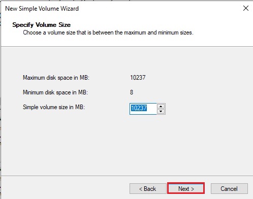 simple volume wizard volume size
