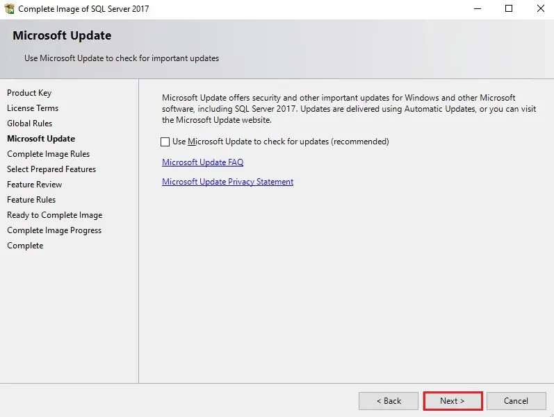 sql server check microsoft update