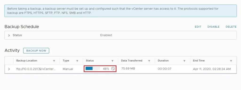 vcenter backup schedule