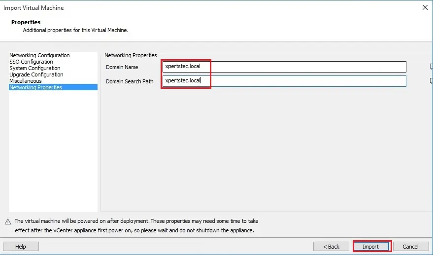 vcenter import vm domain