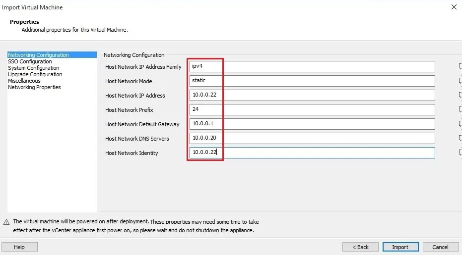 vcenter import vm networking