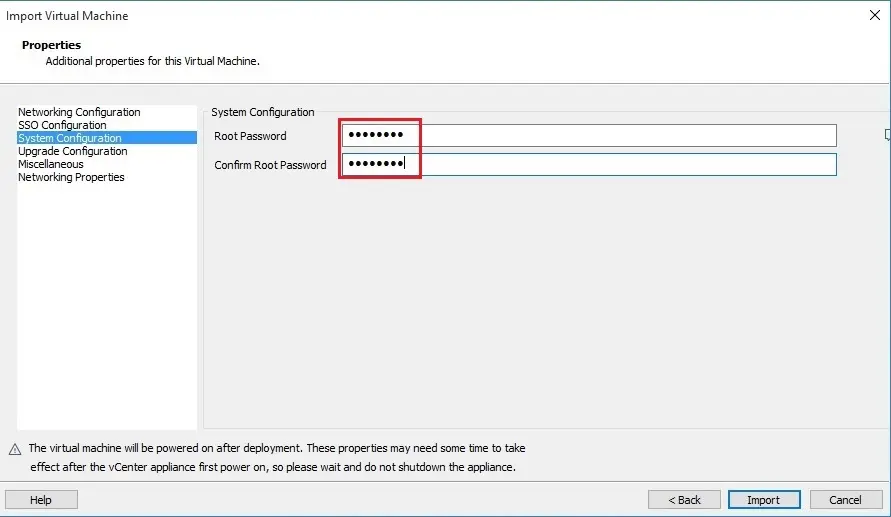 vcenter import vm root