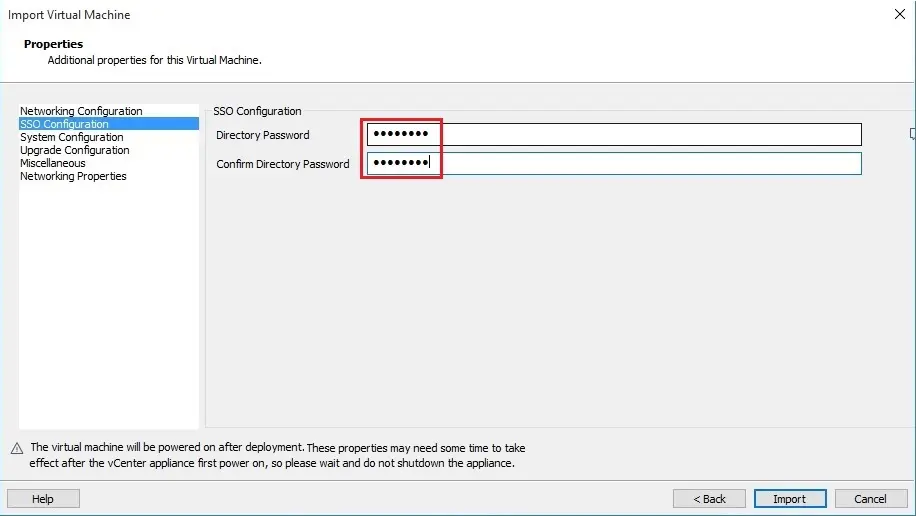 vcenter import vm sso