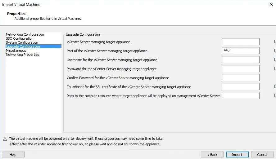 vcenter import vm upgrade