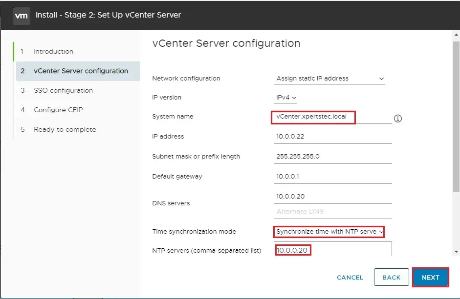 vcsa appliance configuration