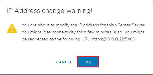 vcsa ip address warning