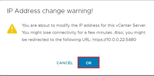 vcsa ip address warning