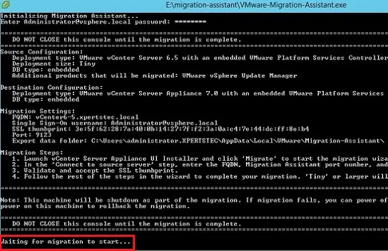 vcsa migration assistant