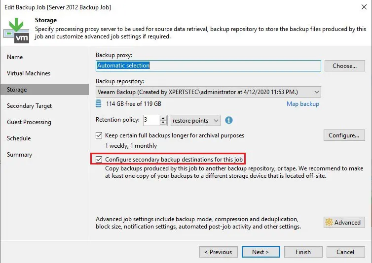 veeam edit backup job storage