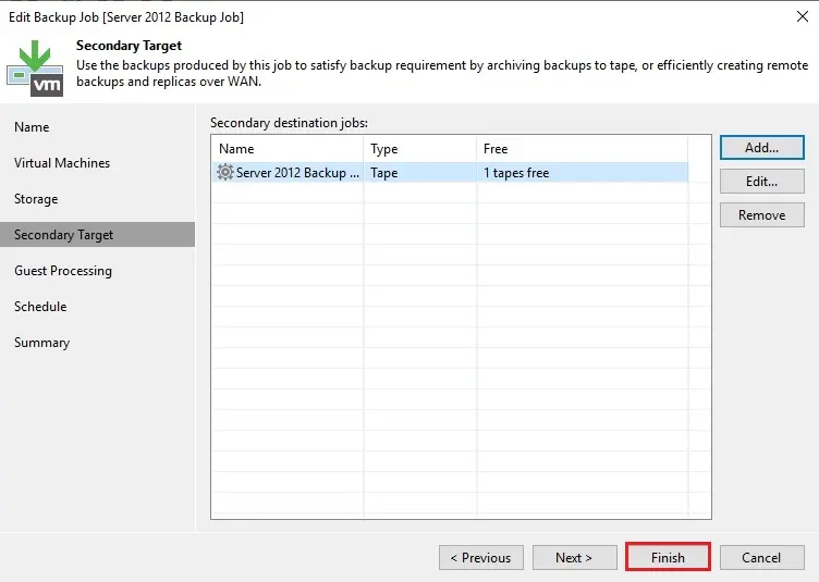 veeam edit backup secondary target