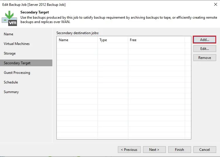 veeam edit backup secondary target