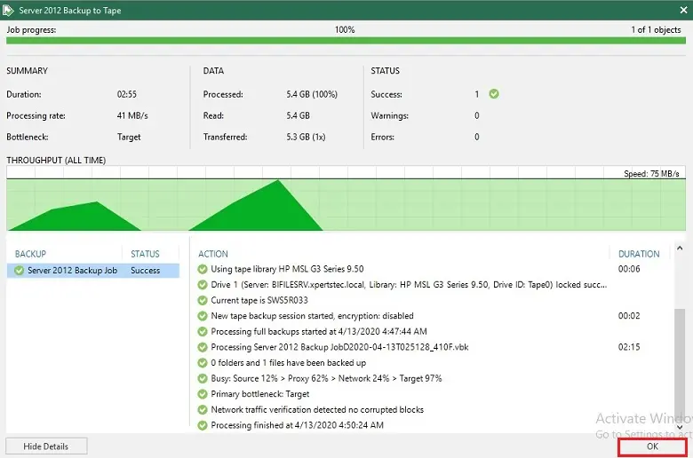 veeam job progress completed