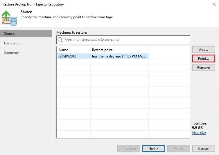 veeam restore backup from tape source