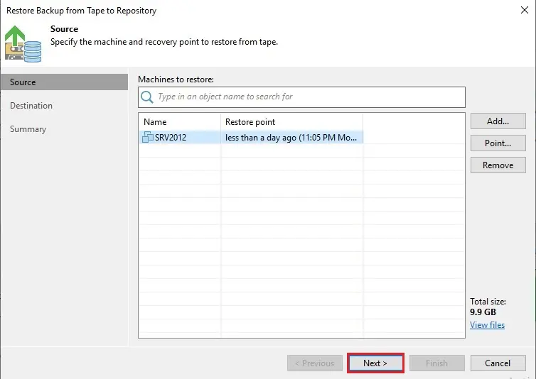 veeam restore backup from tape source