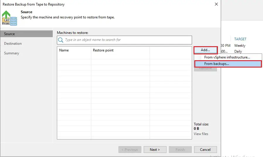 veeam restore backup from tape source