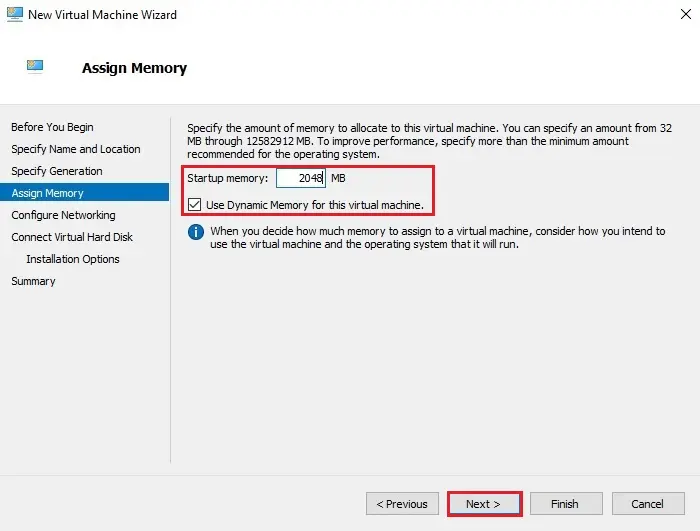 virtual machine assign memory