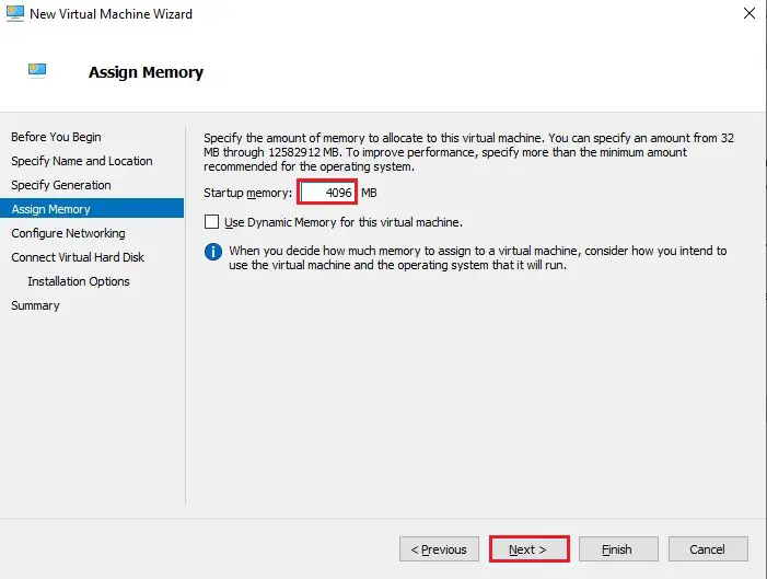 virtual machine assign memory