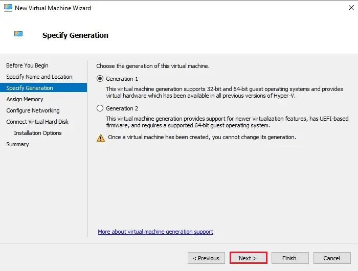 virtual machine specify generation