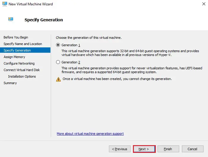 virtual machine specify generation