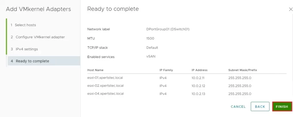 vmkernel adapter review settings