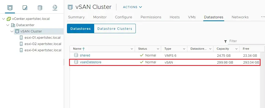 vmware vsan cluster datastores