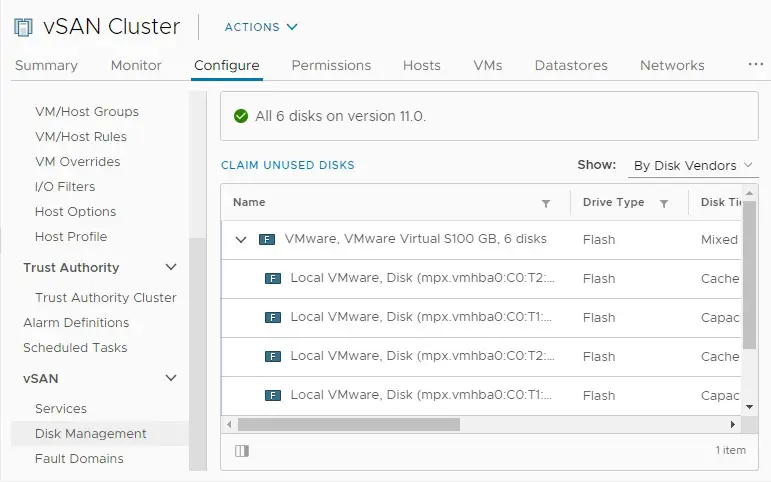 vmware vsan cluster disk management