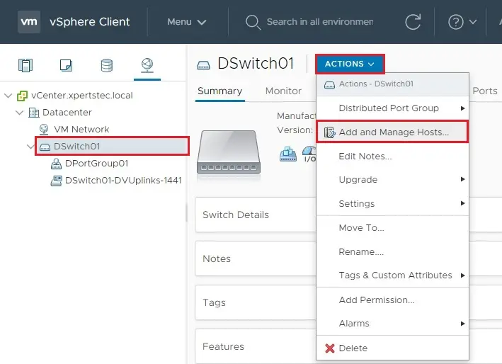 vmware vsphere client networking