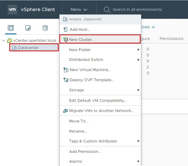 vmware vsphere create cluster