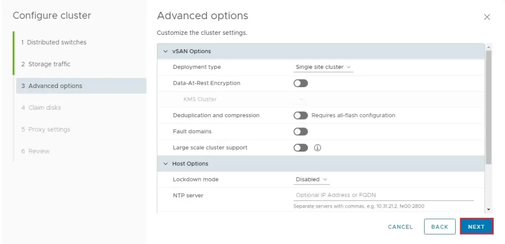 vsan cluster quickstart advanced