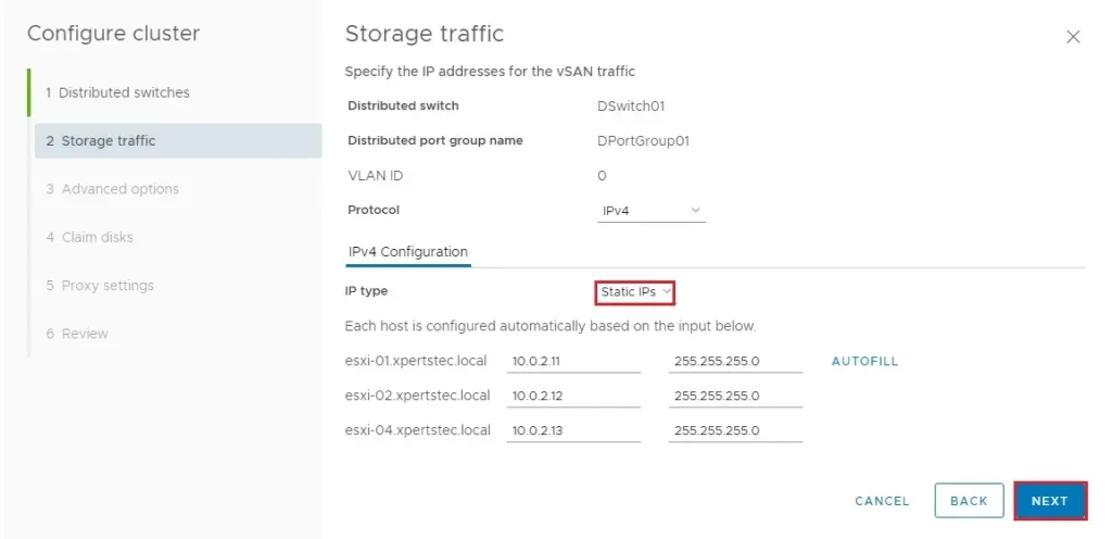 vsan cluster quickstart storage taffice