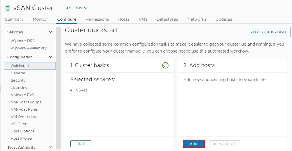 vsan cluster quickstart wizard