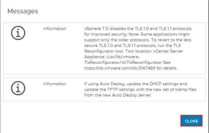 vsphere 7.0 disable the tls 1.0 message