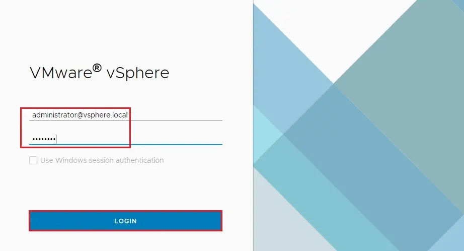 vsphere vcenter login