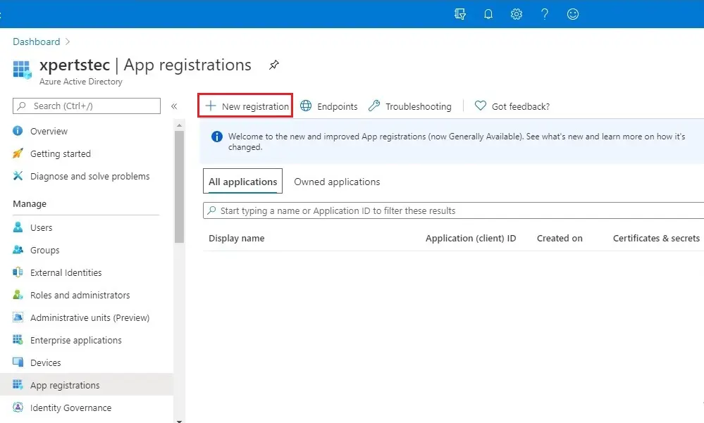 azure active directory app registration