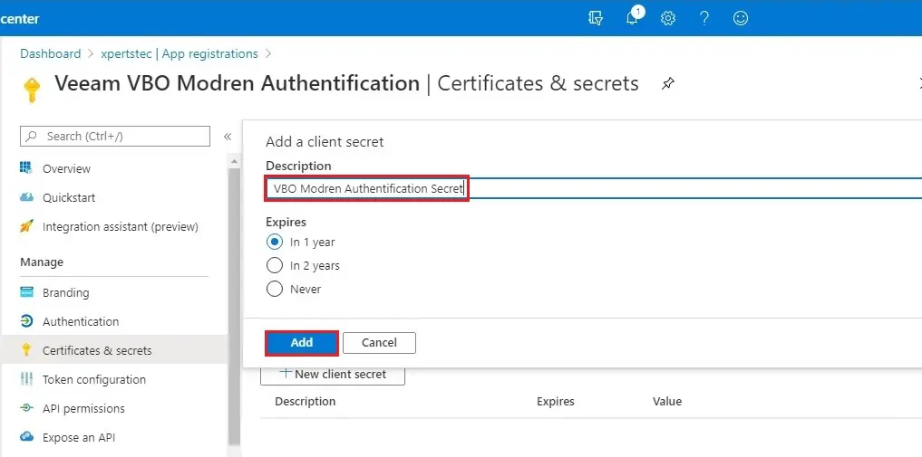 azure active directory certificates & secrets