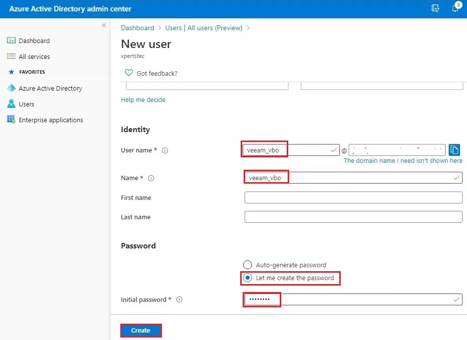 azure active directory create new user