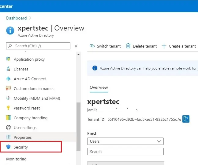 azure active directory dashboard security