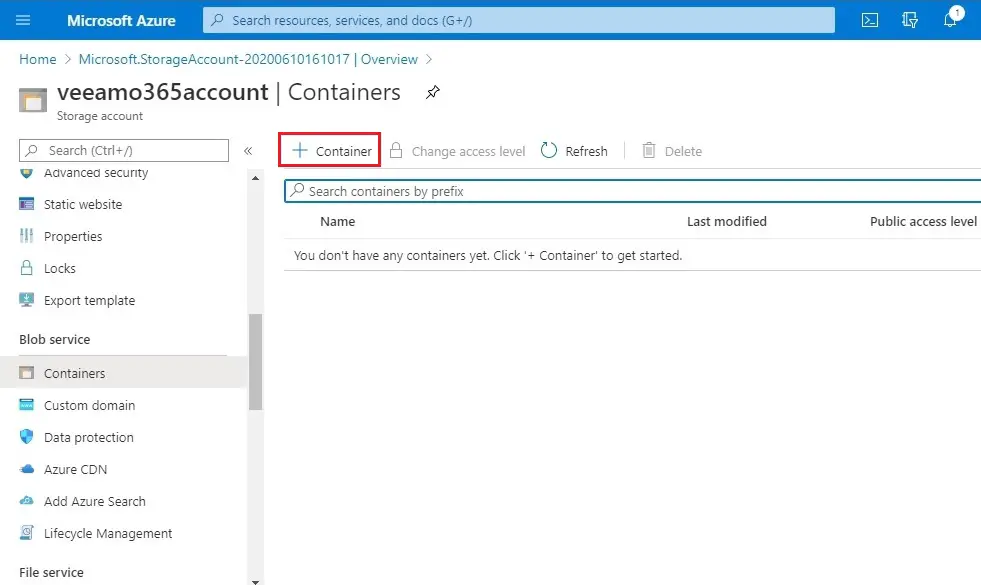 azure add container