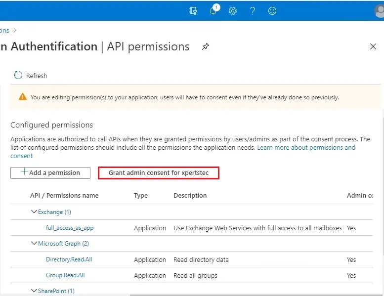 azure api permissions grant