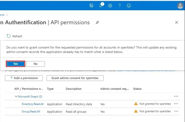 azure api permissions grant